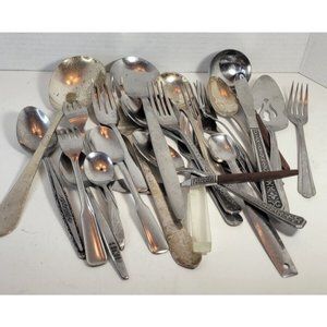 Lot Of 25 Miscellaneous Silverware Pieces Silver Color